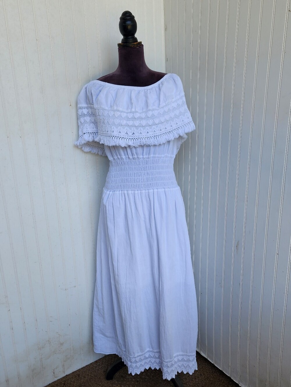 SEASPICE Off Shoulder Dress Resortwear Vacation Beach Coastal Boho White XXLD2